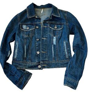 Free People Women's Dark Denim Distressed Jacket Size 4